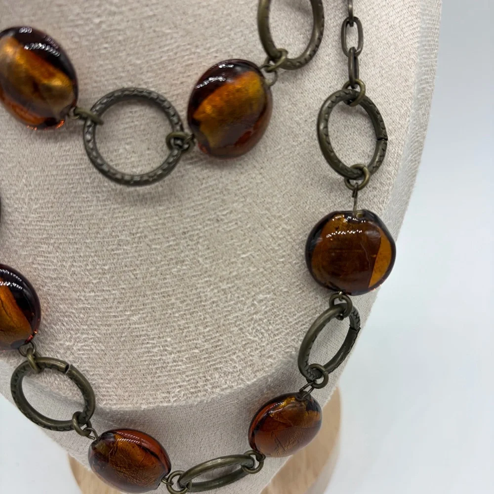 Vintage Beaded Necklace 13‎ In Length Brown Beads Costume Jewelry